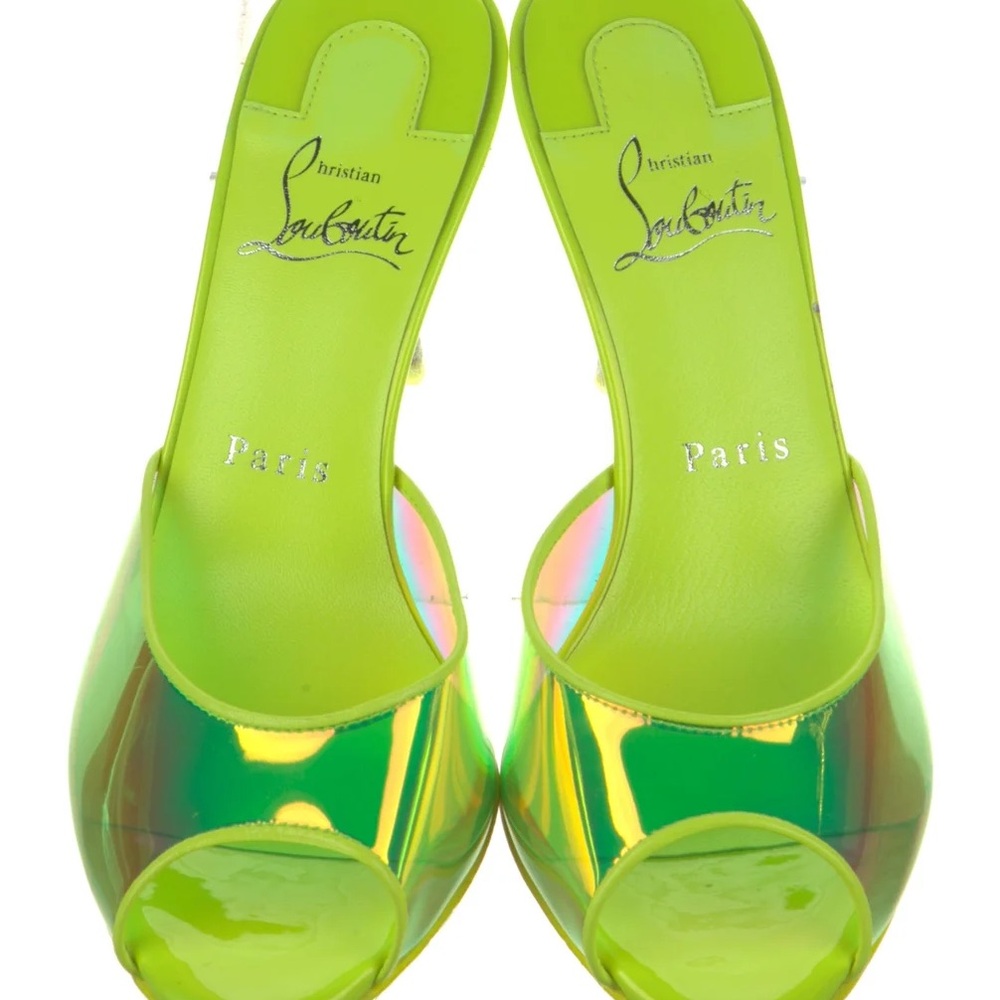 Christian Louboutin Iridescent Green slide Heels New 7  EU 37 - Picture 3 of 5